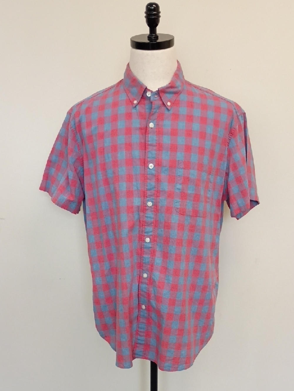 J. Crew Pink and Blue Check Short-Sleeve Button-Down Shirt